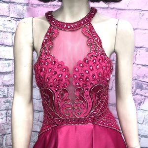 💖🎉Hot pink mesh neck short pink dress